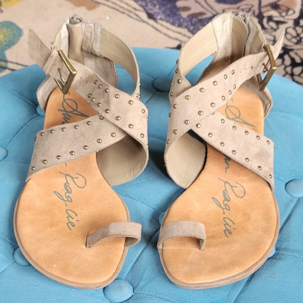 Stylish Beige Sandals with Studded Straps